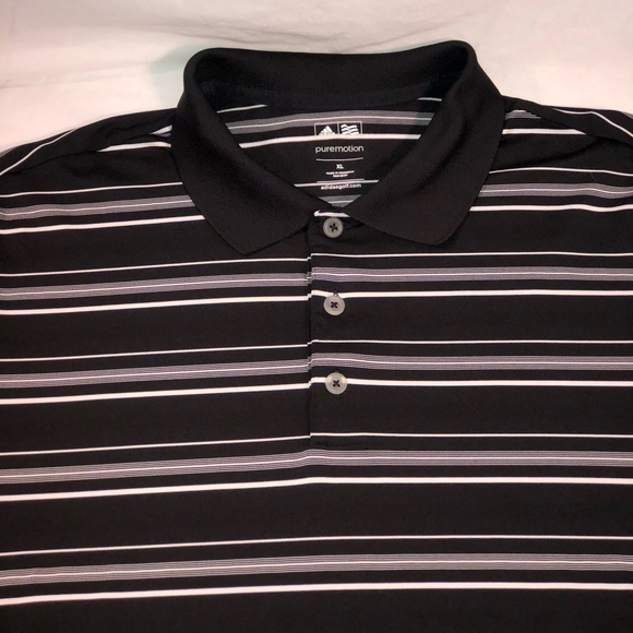 Men’s Adidas Pure Motion Striped Short Sleeve Polo Shirt Size XL Black - Picture 2 of 5